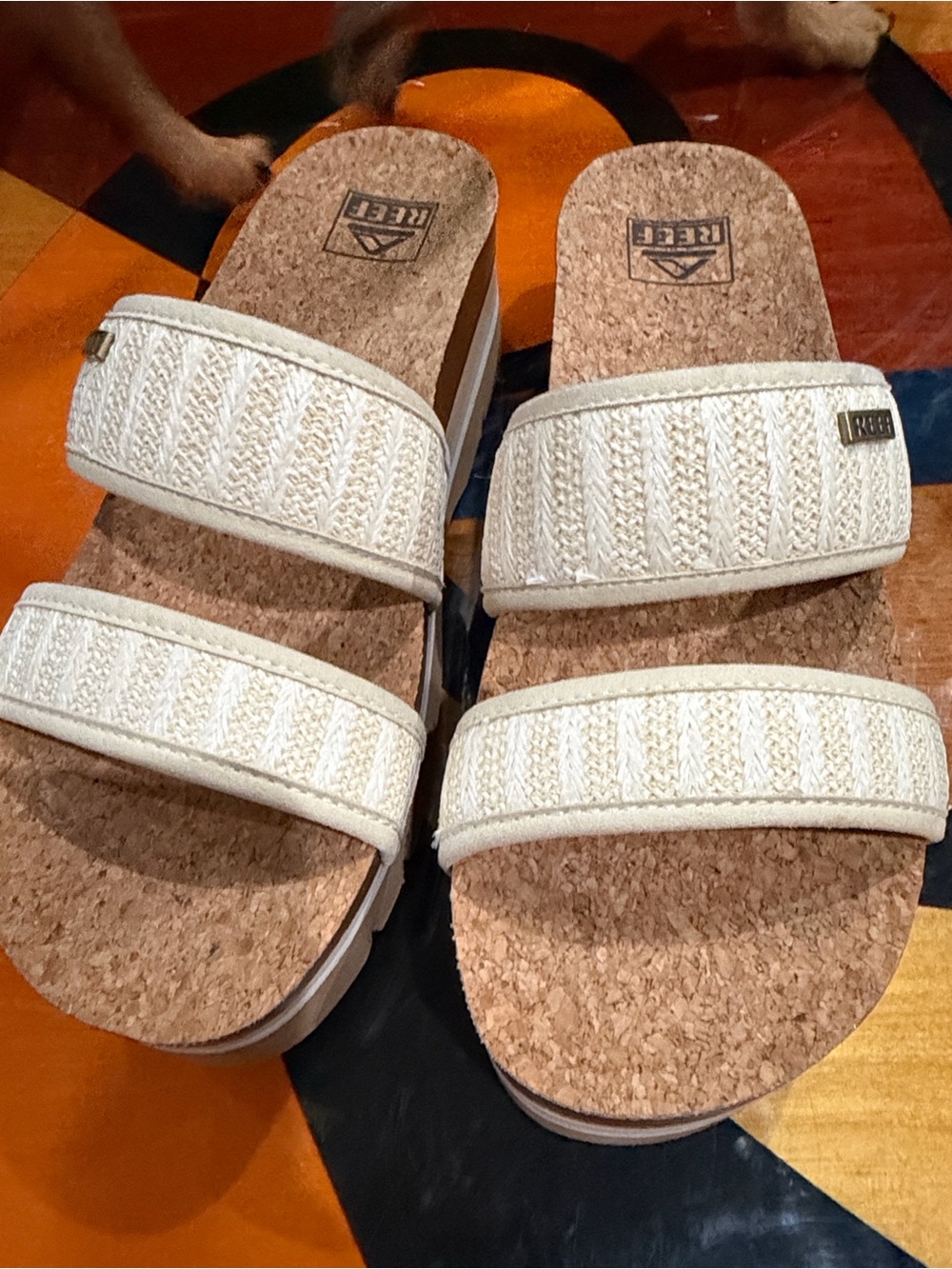 Reef Cream Double-Strap Cork Platform Slides . - Picture 2 of 11